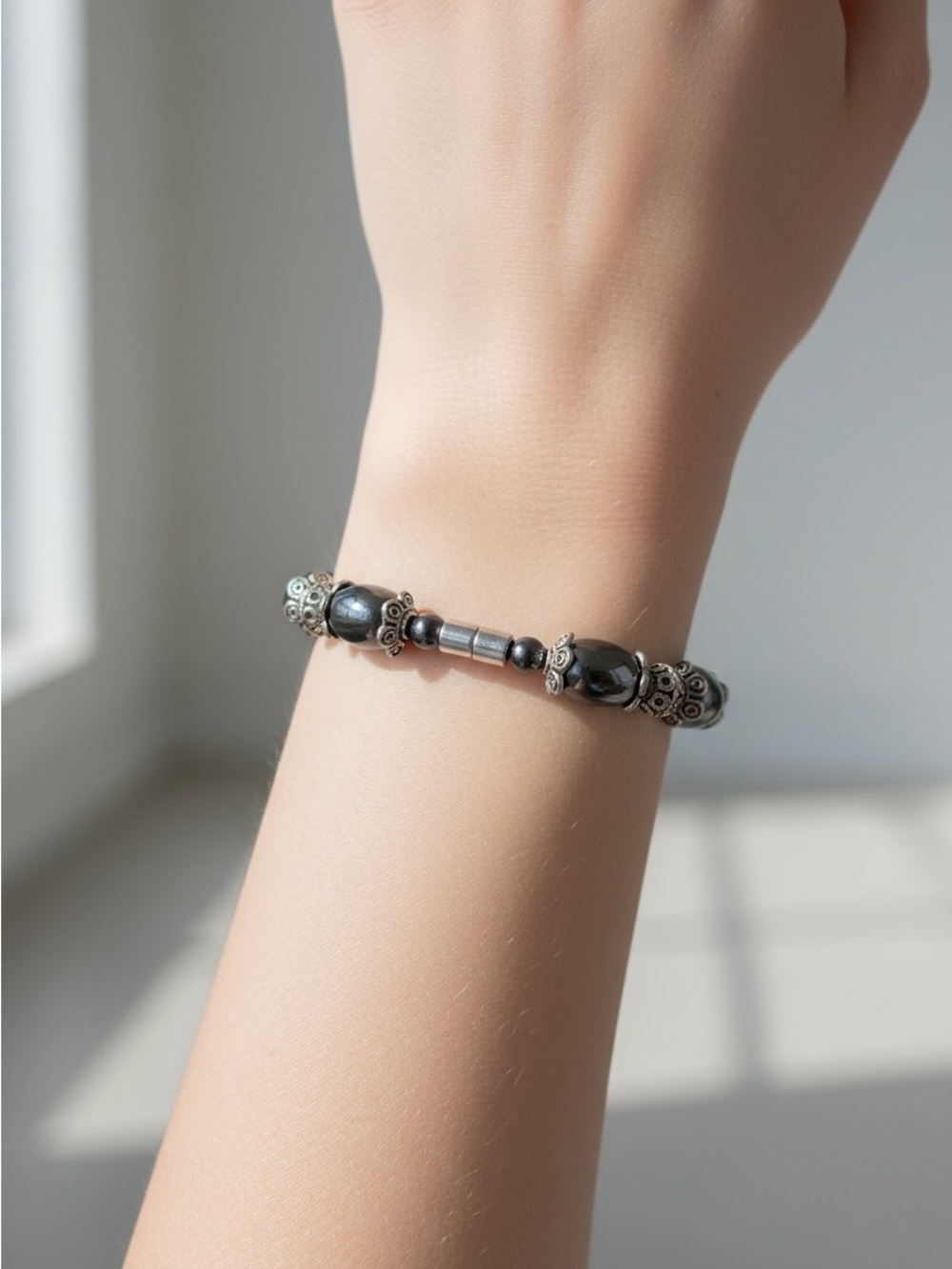 9/17 Sterling-Style Hematite Bead Bracelet in Silver-Gray